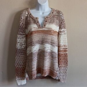 Curio Open Knit Sleeve, Beige and Cream Knit Sweater, Fall Winter Neutral